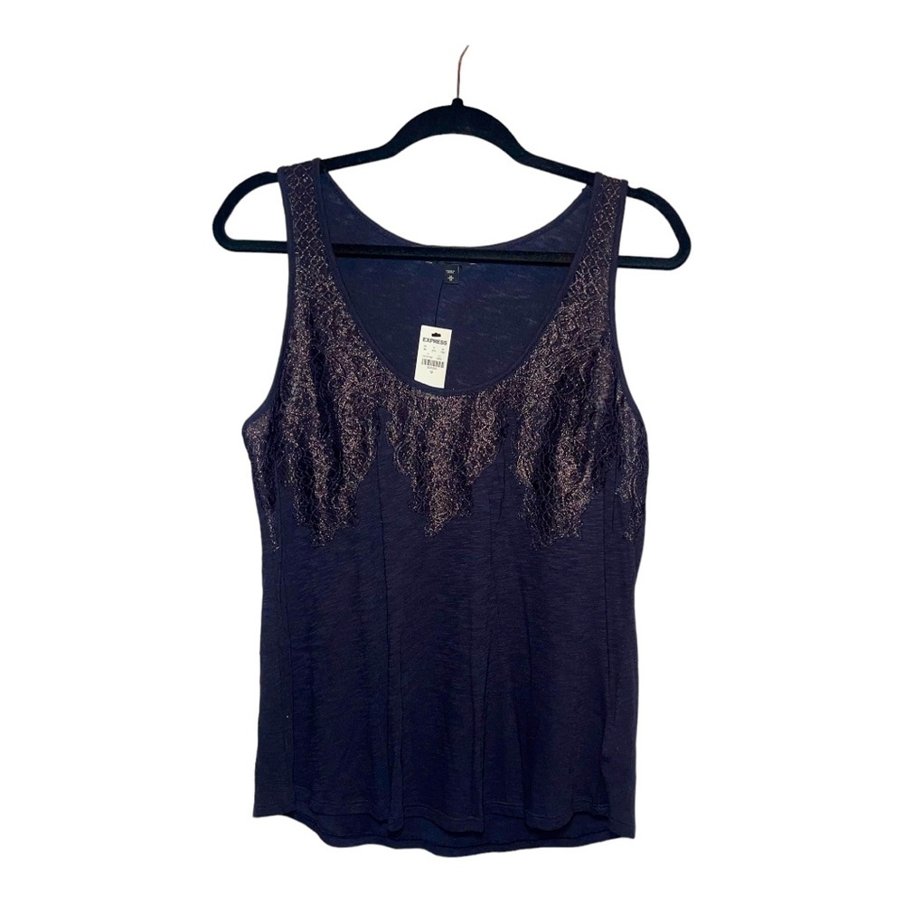 EXPRESS Navy Blue Lace Front Sleeveless Top M NWT